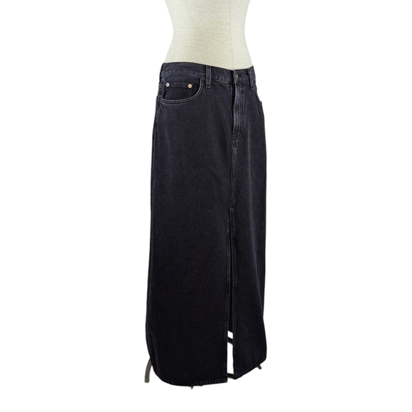 Agolde Leif Maxi Skirt Denim Low Slung 5-Pocket Zip Fly Front Slit Black 28 NWT - Picture 2 of 15